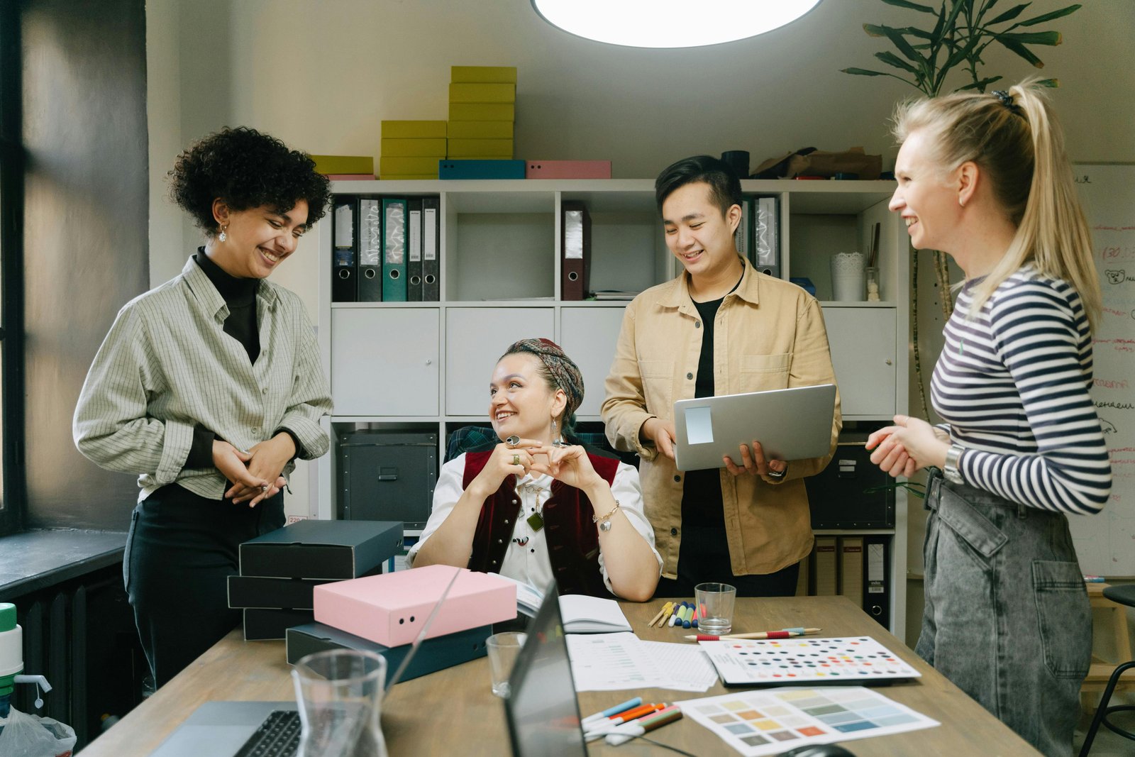 Coworkers collaborating in an office